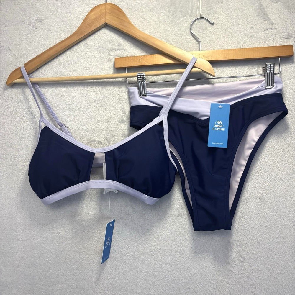 NWT Cupshe Bikini Swimsuit 2 Piece Set Womens S Top / XS Bottom Blue Cheeky